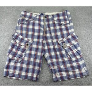 G Star Raw Men's Rovic Zip Relaxed Blue Plaid Cargo Shorts Size 33 (34 Waist)